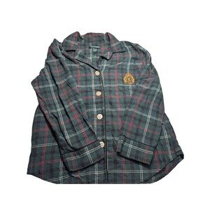 Lauren Ralph Lauren Women's Green Plaid Flannel Pajama Top M Soft Cozy